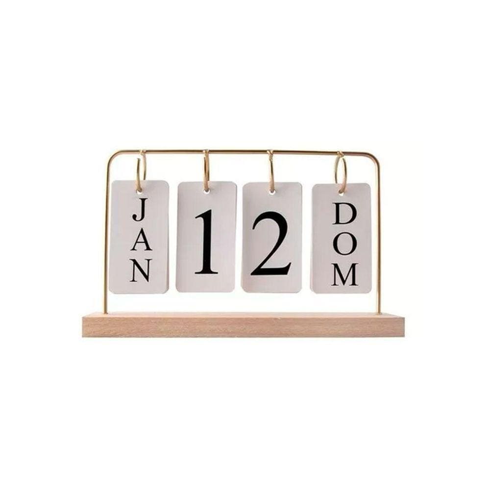 Calendário Mesa Decorativo Permanente Base Madeira Aramado