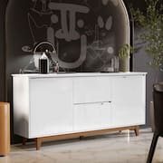 Aparador Buffet Sala Flow 2 Portas 2 Gavetas com Pés de Madeira Branco - Rede Móveis