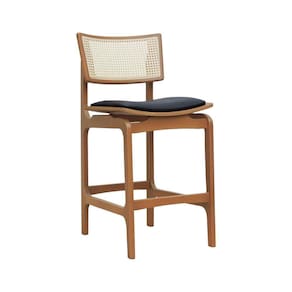 Banqueta Alta Bistrô Apollo Encosto Telinha Natural E Assento Anatômico - Natural Estofado Corano Preto
