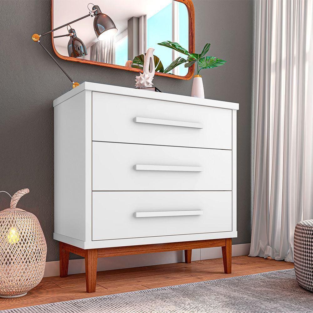Cômoda Para Quarto 3 Gavetas Charlotte Branco - Cor: Branco