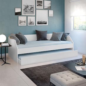 Sofá Cama Solteiro Duo Com Cama Auxiliar Em Mdf Reforçado 15mm Branco - Cor: Branco