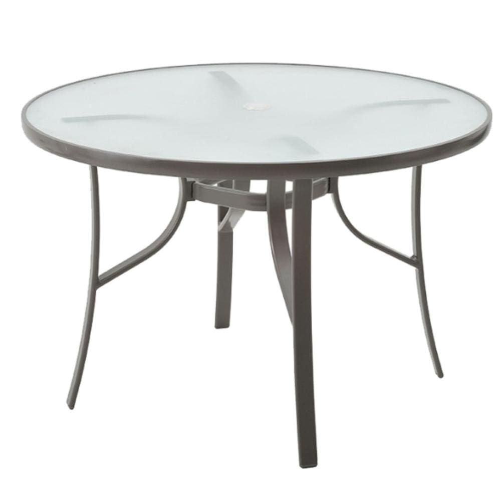 Mesa Para Área Externa Redonda Macaé Rivattis Aluminio Grafite 107 Cm Tampo Vidro Temperado E Jateado