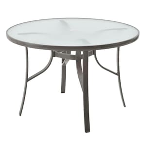 Mesa Para Área Externa Redonda Macaé Rivattis Aluminio Grafite 107 Cm Tampo Vidro Temperado E Jateado