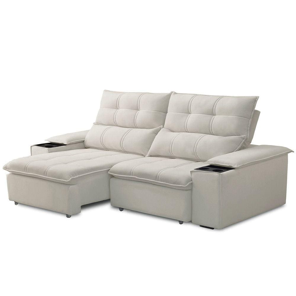 Sofá Retrátil Reclinável Para Sala de Estar Living 210cm Ártico F04 Veludo Bege - Lyam Decor