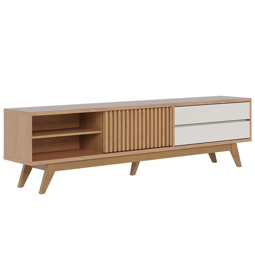 Rack para Sala De Estar TV 75 Pol 200cm Pés Retrô Venice C04 Freijó Off White Matte - Lyam Decor