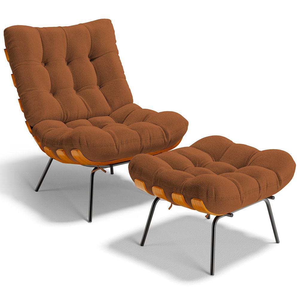 Poltrona Costela L02 com Puff Sala de Estar Terracota - Lyam Decor
