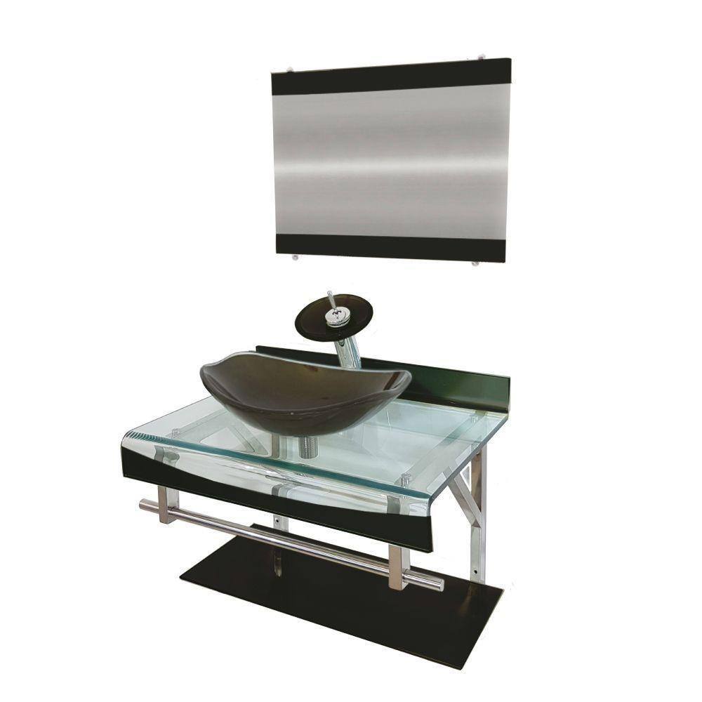 Gabinete De Vidro 60cm Duplo Inox Cuba Oval Ouro Envelhecido