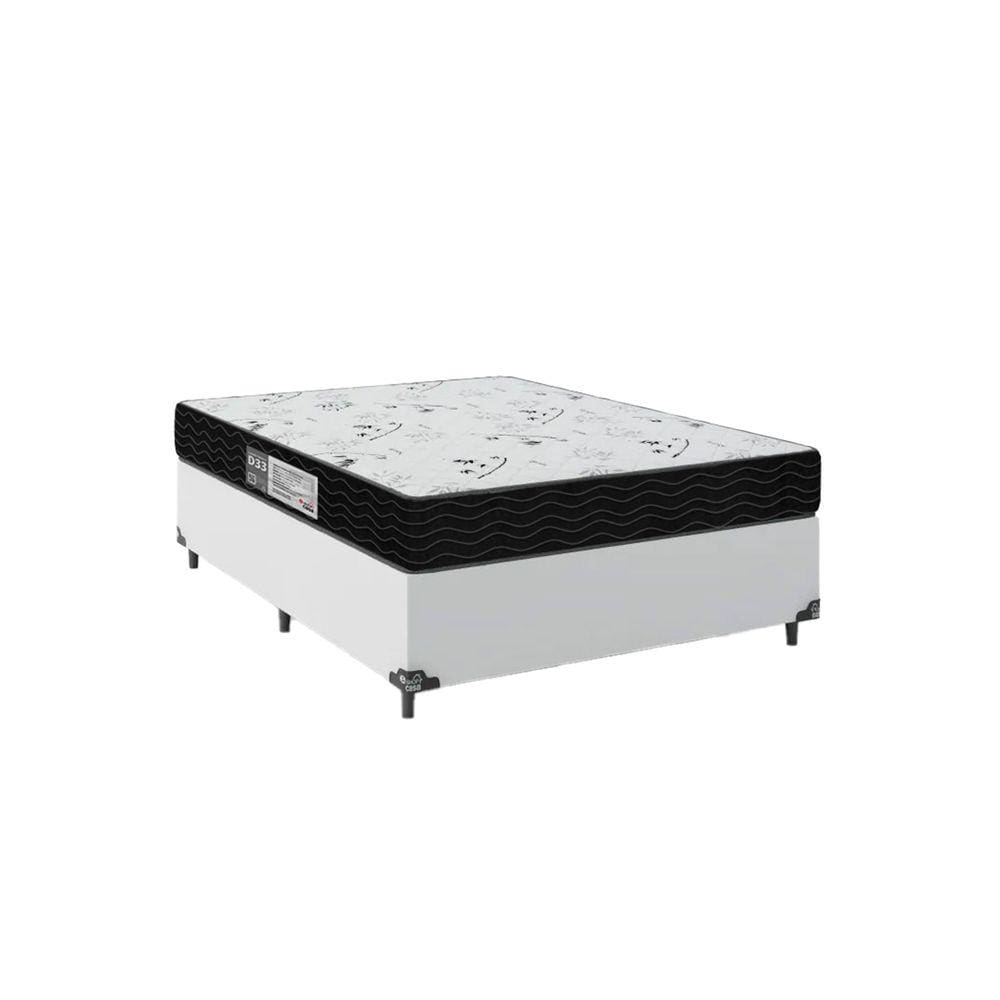 Cama Box Viúva + Colchão D33 One Face - 56x128x188cm - Couro Branco