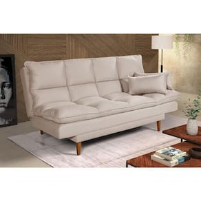Sofá Cama Andorra 3 Lugares Império Reclinável Casal Pés Madeira Suede Areia 376