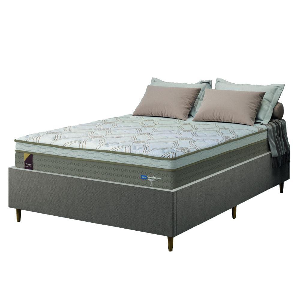 Cama Box Desmontável Casal Queen Probel Com Colchão Molas Ensacadas Euro In Guarda Costas Alameda 158x198x69cm Marrom / Branco / Mascavo