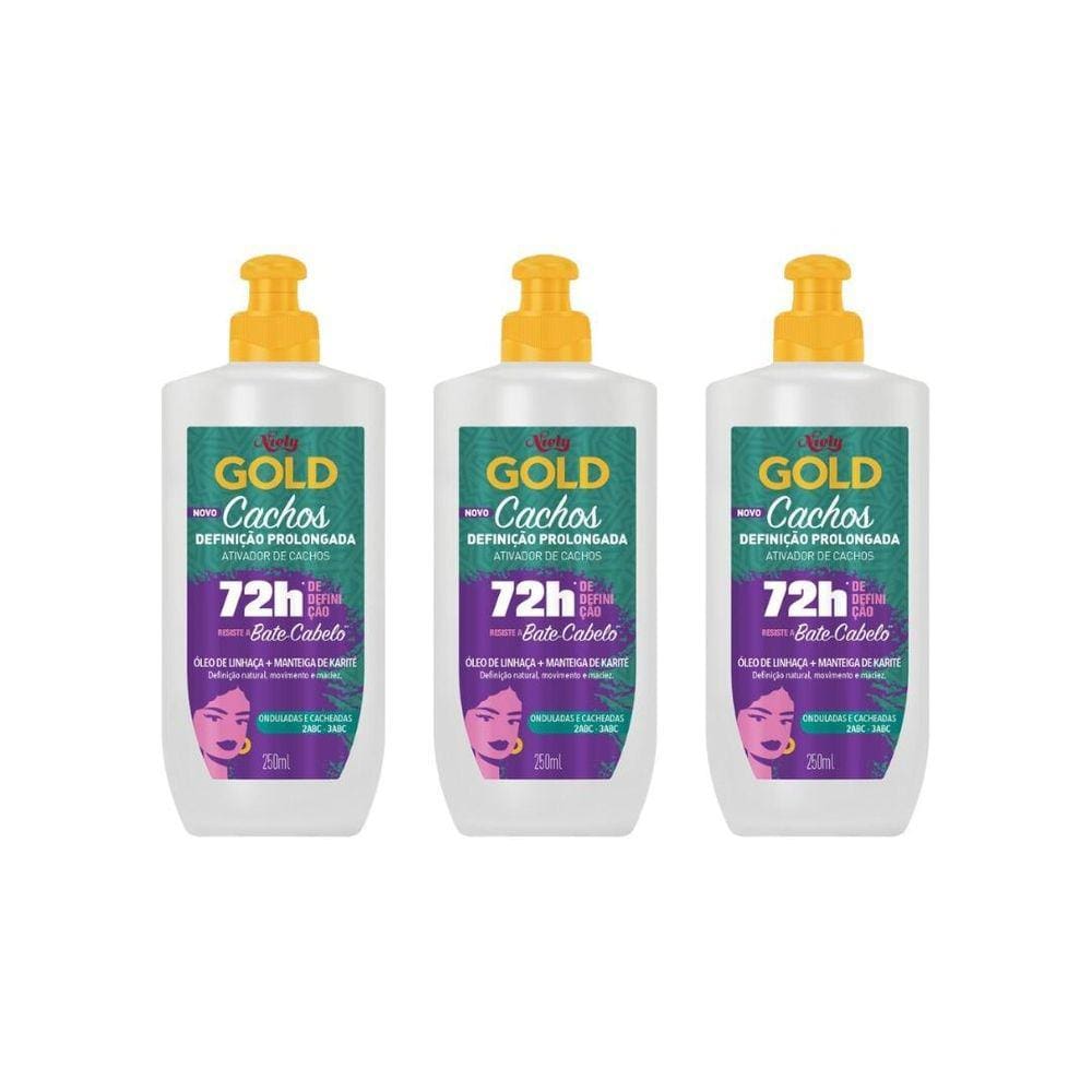 Ativador De Cachos Niely Gold 250G Linhaça+Karite- Kit C/3Un