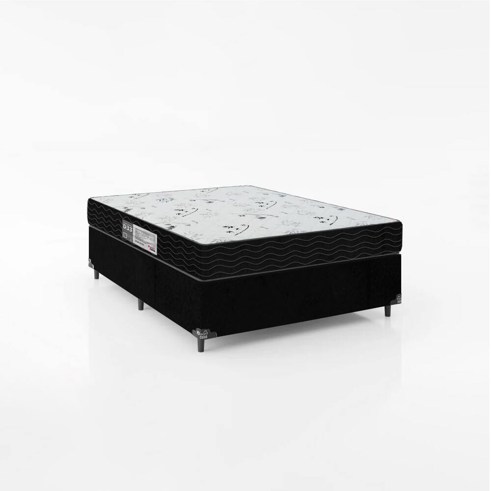 Cama Box Viúva + Colchão D33 One Face - 56x128x188cm - Suede Preto