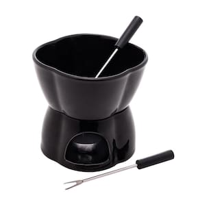 Aparelho de Fondue 4 Peças Cerâmica Alpes Preto 400ml