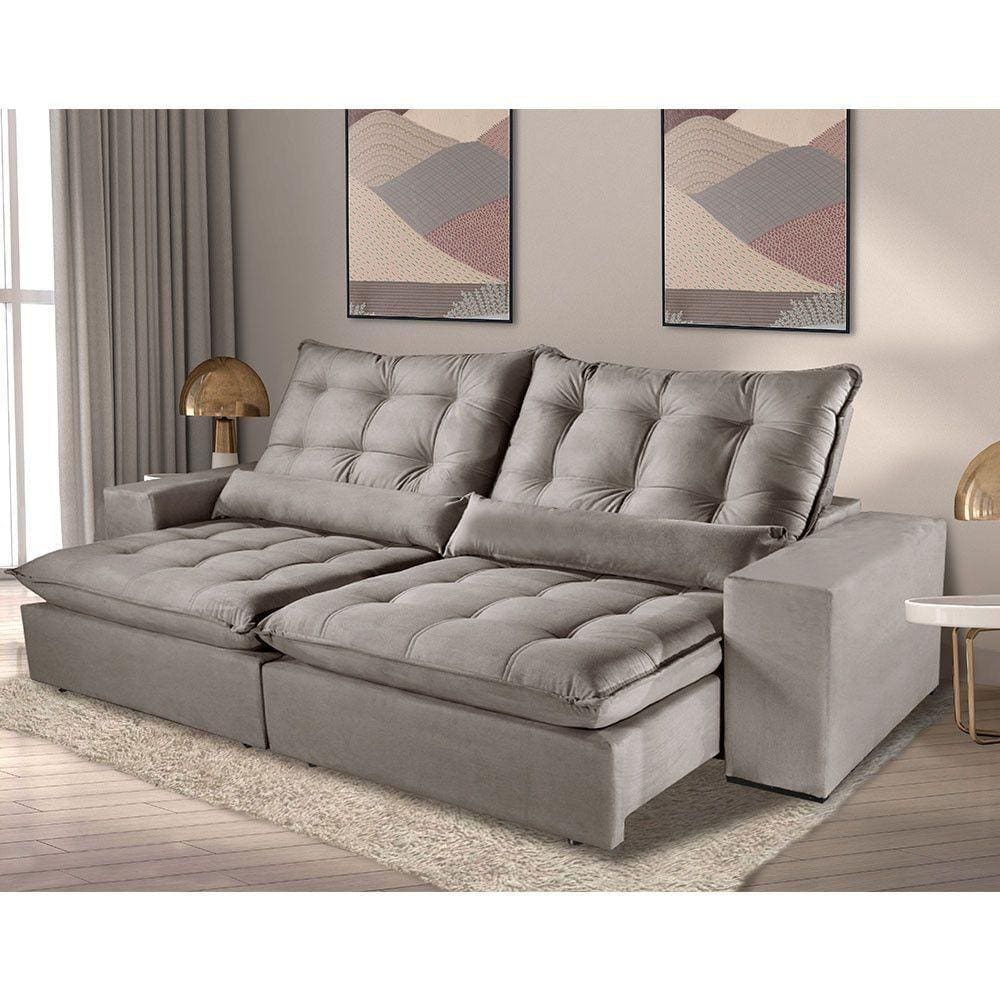 Sofá 3 Lugares Retrátil 2,30m Luana Suede Bege