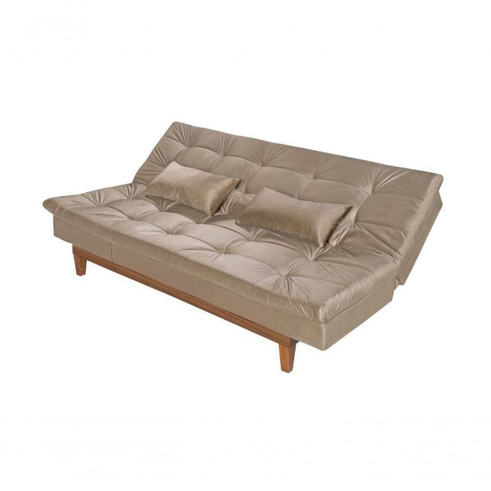 Sofá Cama Versátil 3 Lugares Império Reclinável Pés Madeira Espuma D33 Suede Chocolate 377