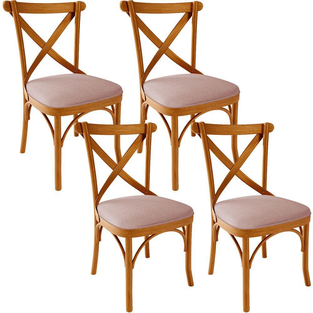 Kit 04 Cadeiras Para Sala de Jantar e Estar Living Estofada Ávila L02 Linho Rosê - Lyam