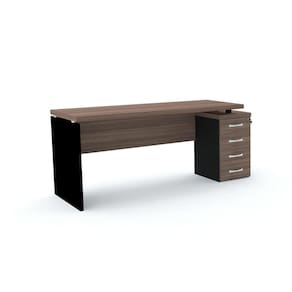 Mesa Pé Painel Com Gaveteiro 4 Gavetas Pe40 Em Mdp 164 X 60 Cm Walnut Base Preta