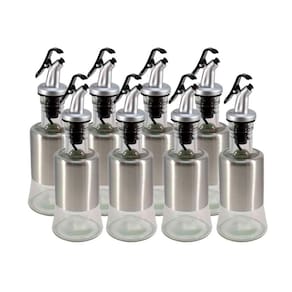 Kit 8 Azeiteiro Vinagreiro Recipiente em Vidro e Inox com Bico Dosador