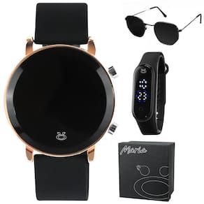 Relogio aço banhado digital feminino + oculos sol + caixa casual preto moda qualidade premium