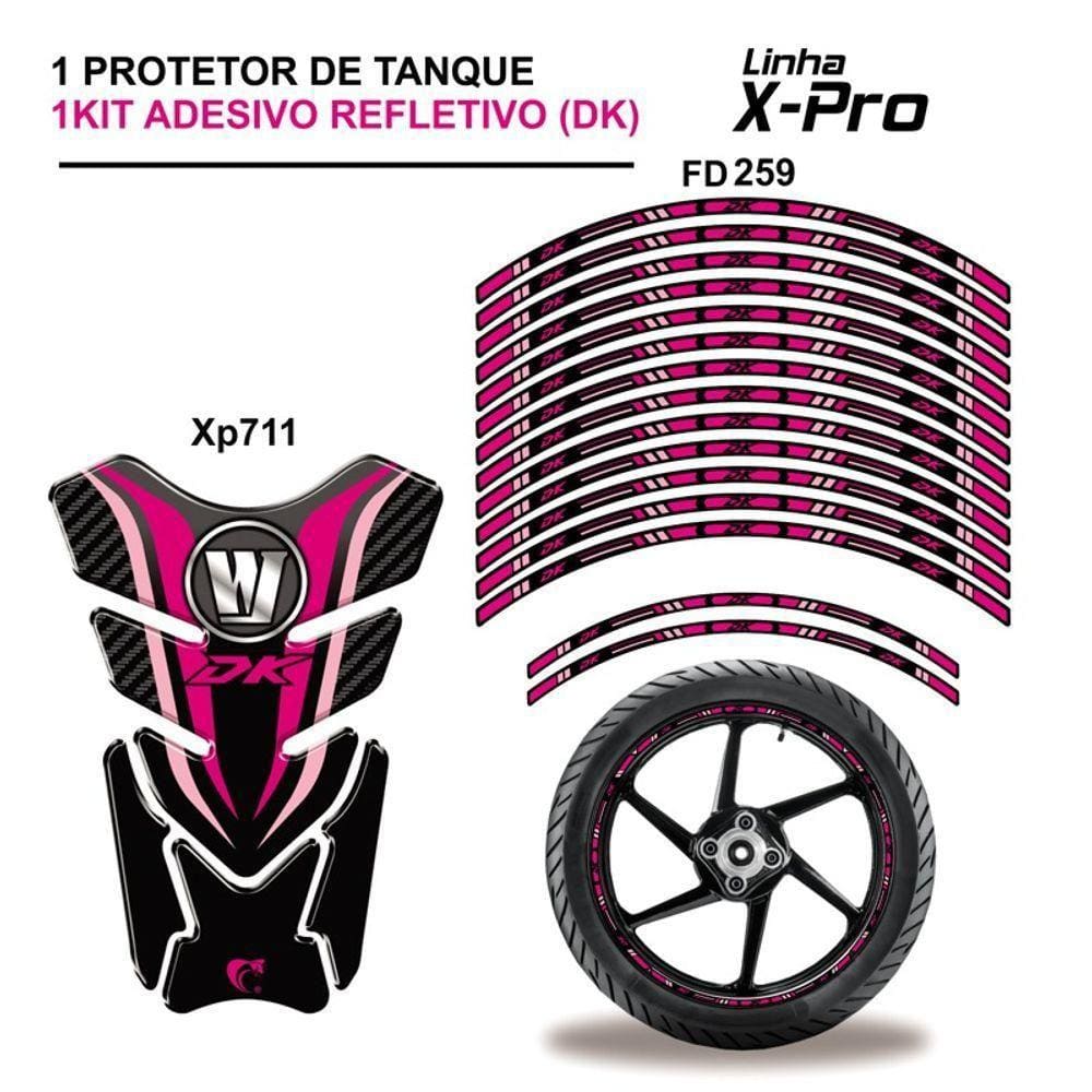 Combo Protetor Adesivo Tanque E Aro Moto Haojue Dk 150 Rosa Cor Rosa E Preto