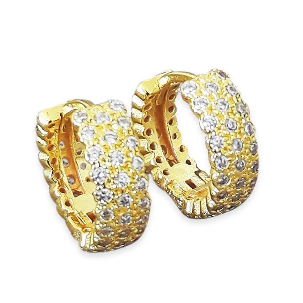 Brinco Argola Cravejada 1,5 cm Feminino Banhado a Ouro