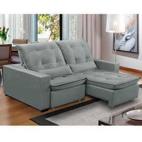 Sofa Retratil Reclinavel 2 Lugares 1,80m Atlantis Veludo Cinza Claro LansofBR