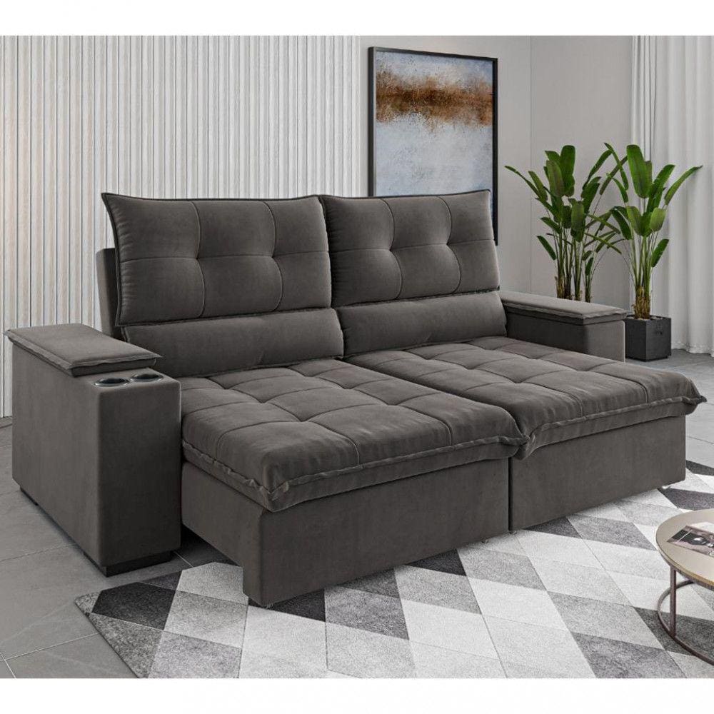 Sofá 4 Lugares Retrátil Reclinável 230cm Veludo Florence Viero Móveis