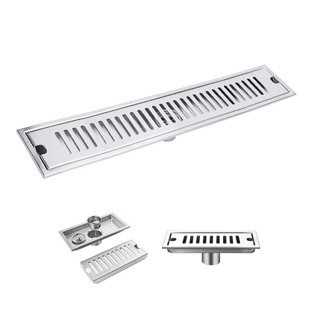 Ralo Linear Aço Inox 50cm Anti Odor Anti Inseto Banheiro Area Externa Lavabo Quintal