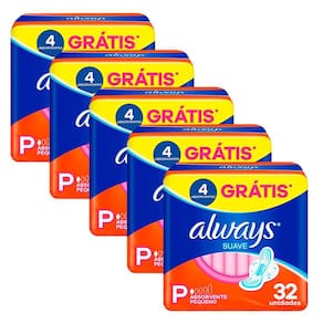 Kit 5 Absorvente Always Super Proteção Cobertura Suave - 160 Unidades