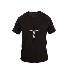 Camiseta Masculina Casual Algodão Manga Curta Cruz Jesus