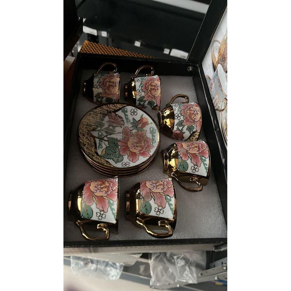 Kit Xícara De Café Com 12 Peças Em Cerâmica Porcelana