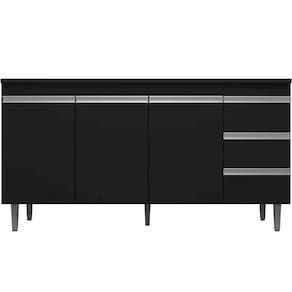 Balcão De Pia 160 Cm Adriana 3 Portas 3 Gavetas Preto
