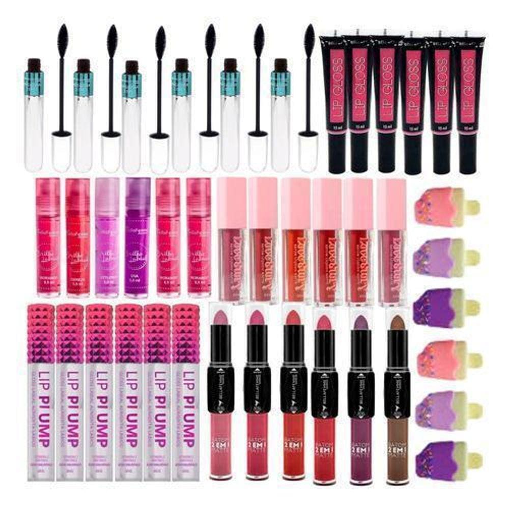 Kit Maquiagem Revenda Bella Femme 42 Itens Gloss Batom Boca