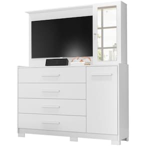 Cômoda Com Painel Para Tv 43 Ilha Bela 4 Gavetas Branco Fosco Liso