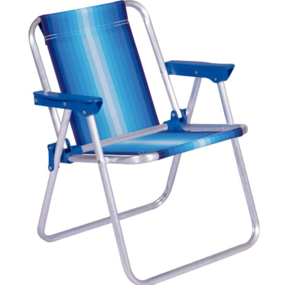 Cadeira De Praia Infantil Alta Alumínio Mor   Azul