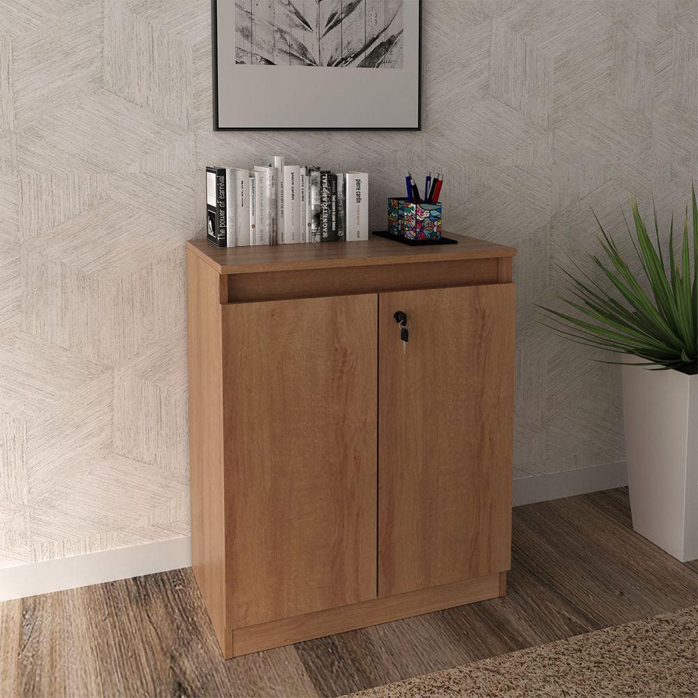 Balcão Baixo para Escritório 2 Portas com Chave 74,5x60cm Amêndoa