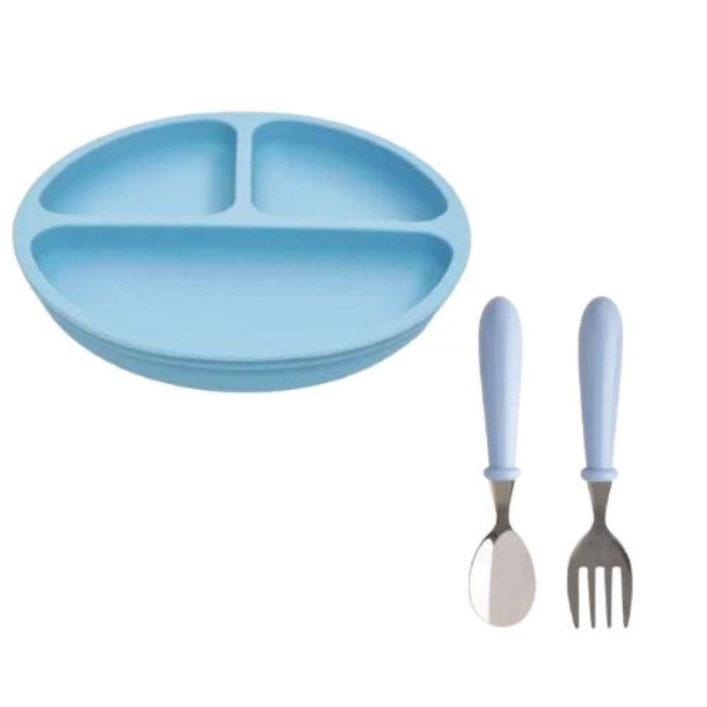 Kit Prato Divisoria Silicone C/ Estojo Aço Inox Colher Garfo