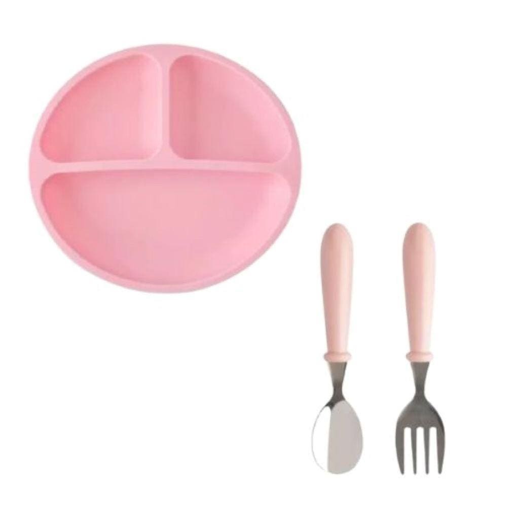 Kit Prato Divisoria Silicone C/ Estojo Aço Inox Colher Garfo