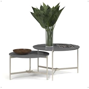 Kit 2 Mesas de Centro Industrial Sala Mesinhas Prisma Versátil Redonda Pés Ferro Tampo MDF Multiuso Lateral Apoio Decoração Casa - RPM
