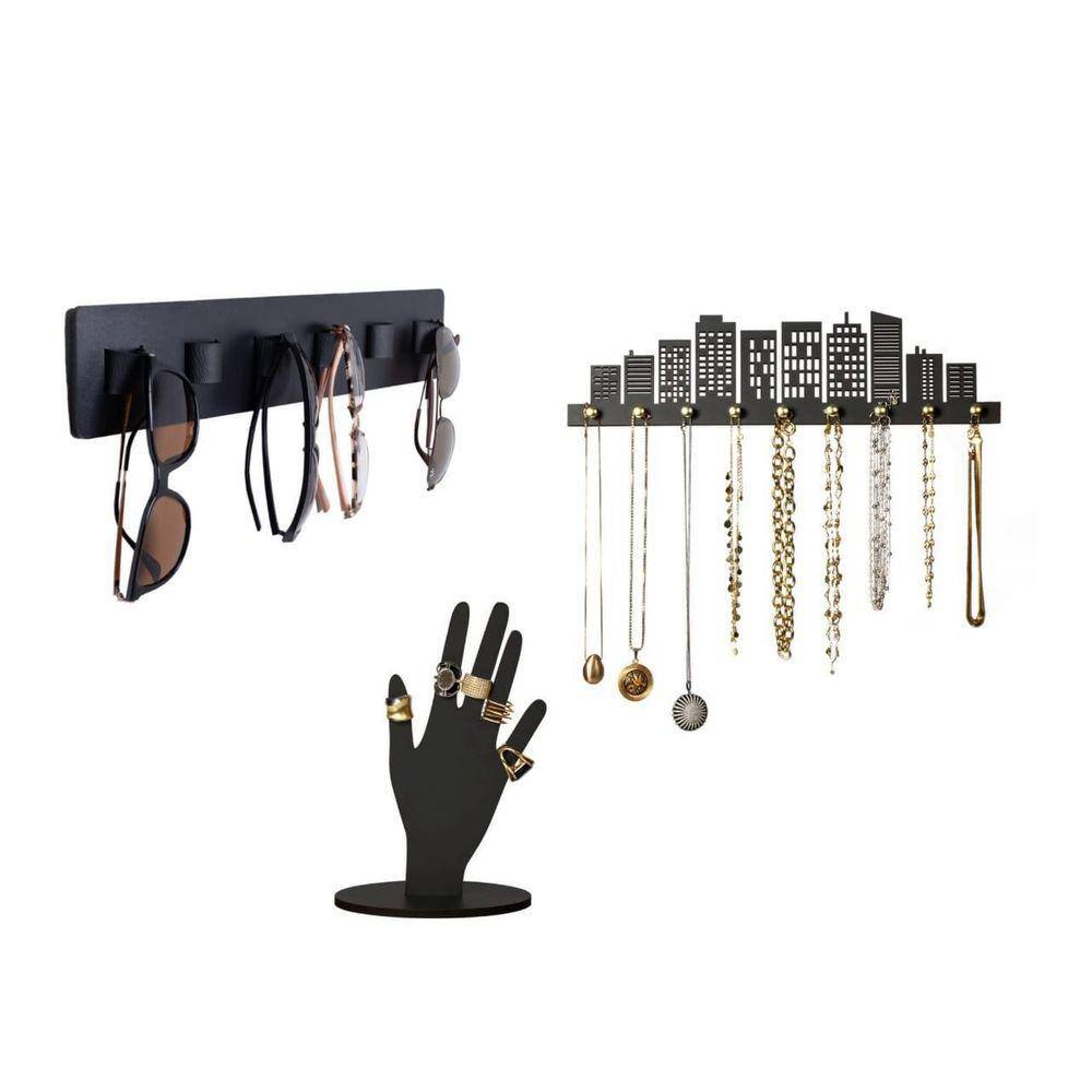 Suporte Colares + Porta Oculos Parede + Suporte Aneis Combo