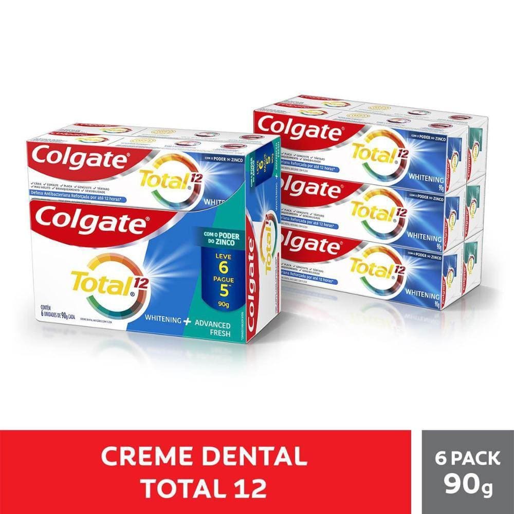 Creme Dental Colgate Total 12 Whitenin & Advanced Fresh 90g Leve 6 Pague 5
