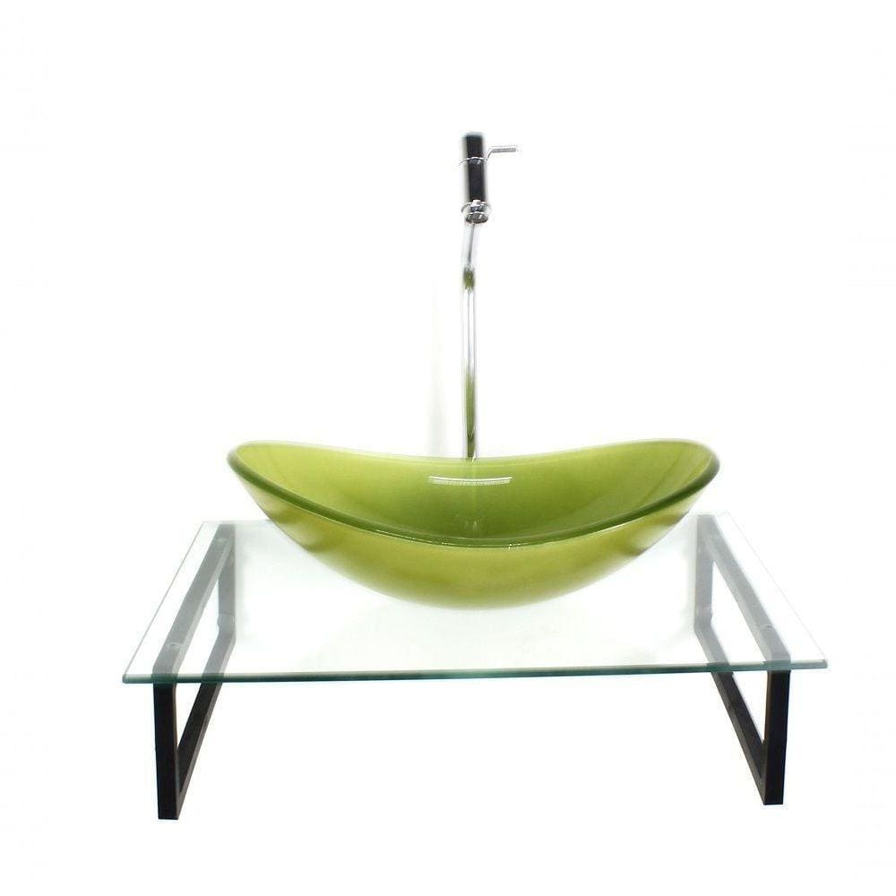 Kit Cuba De Vidro Verde Oliva Com Tampo E Suporte Preto