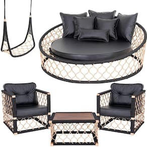 1 Chaise 6 Almofadas + 2 Poltronas + 1Balanço E Mesa Madeira