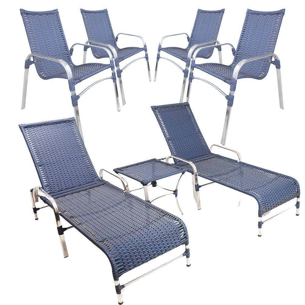 Conjunto De 4 Cadeiras Emily 2 Espreguiçadeiras Azul Dark