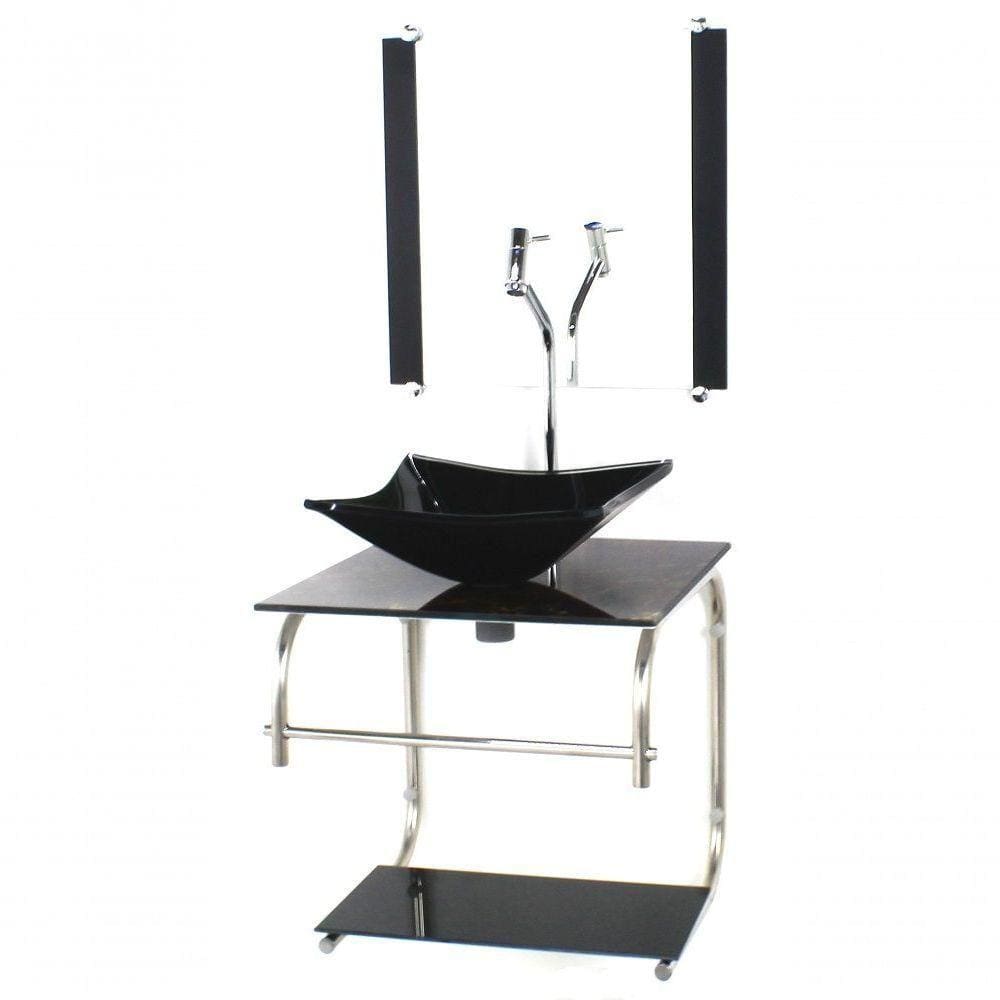 Gabinete De Vidro Para Banheiro 40cm Inox Cuba Quadrada Com Sifao E Torneira Metal Cor:marmore Imperador