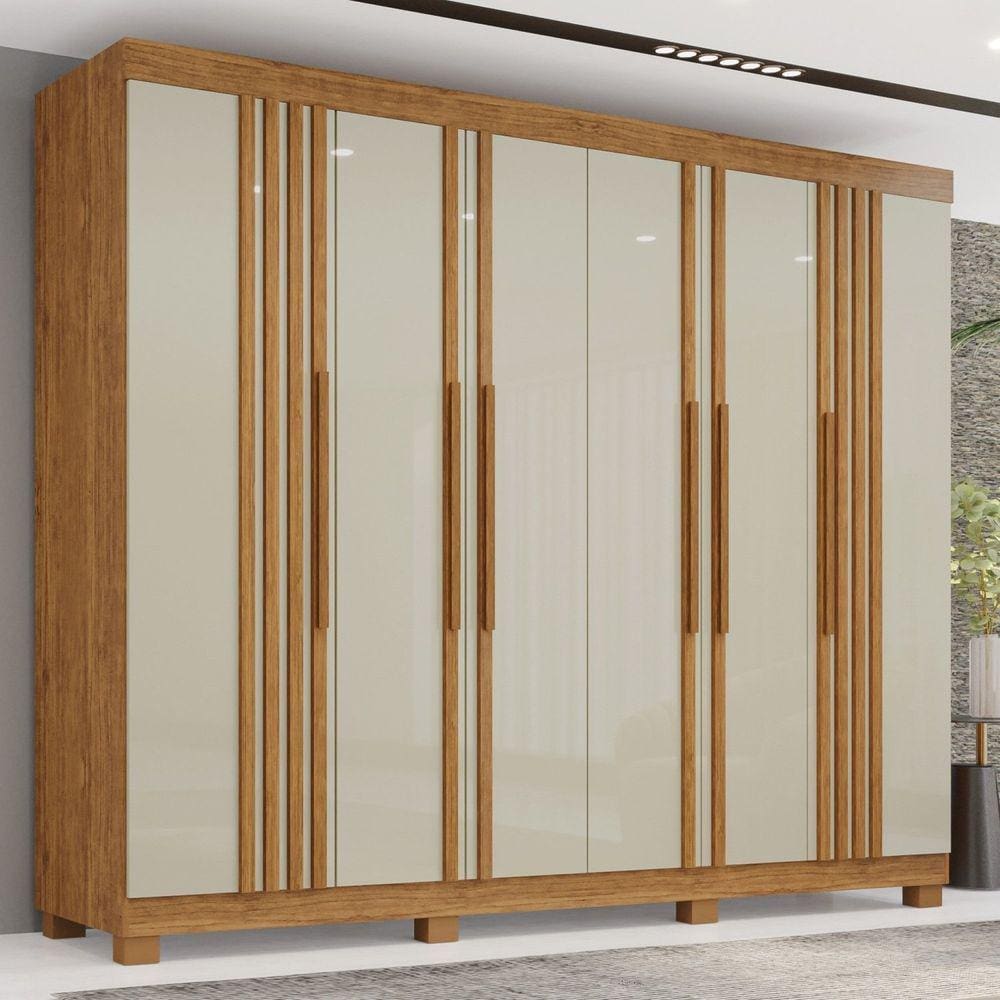 Guarda-Roupa com Ripado 6 Portas 4 Gavetas Londres Prime Cinamomo/Off-White