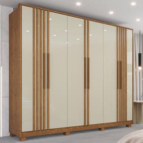 Guarda-roupa 6 Portas com Ripado 6 Gavetas Potenza Cinamomo/Off-White