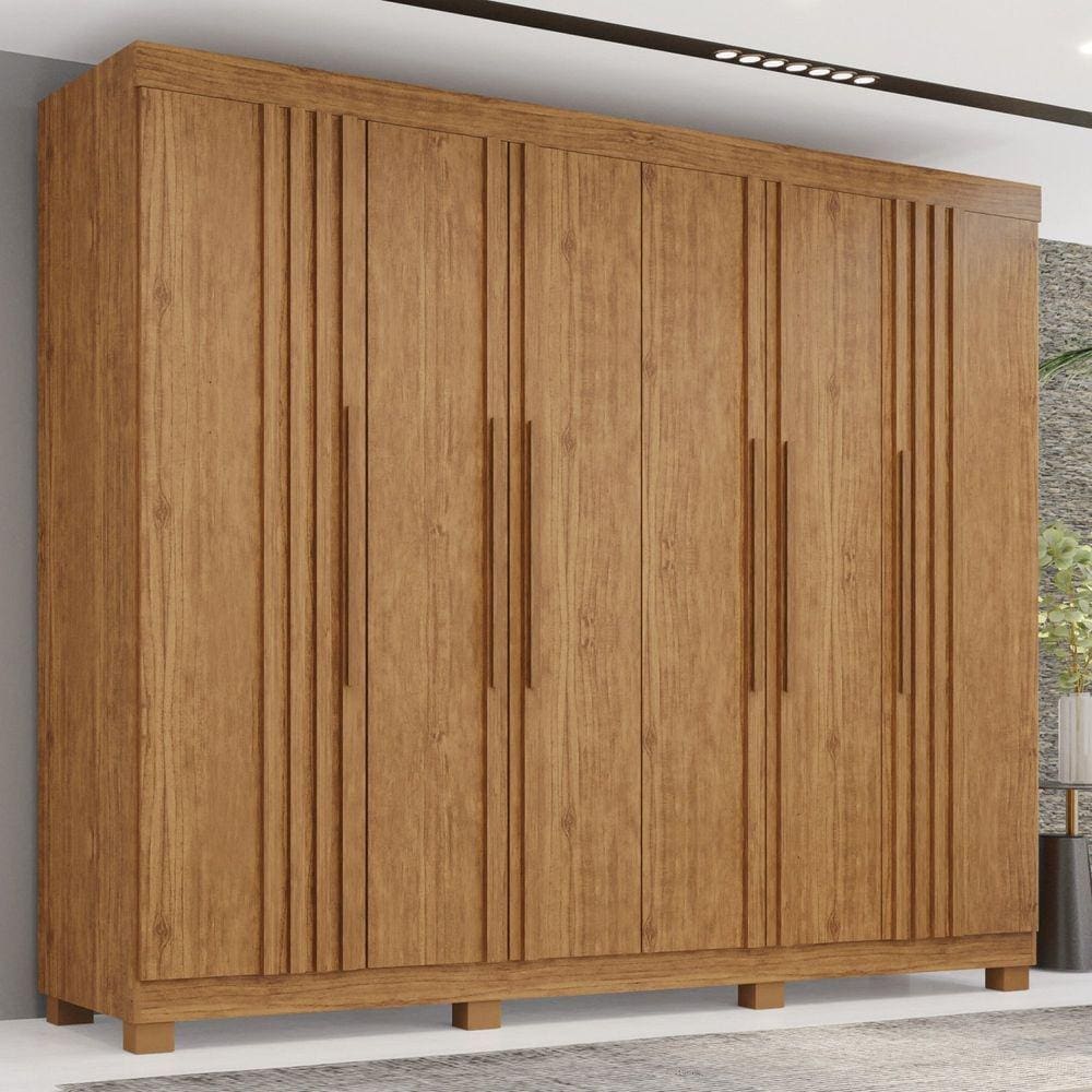 Guarda-roupa com Ripado 6 Portas 4 Gavetas Londres Prime Cinamomo