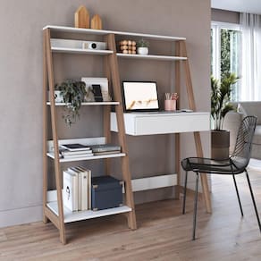 Conjunto Escritório Escrivaninha e Estante Branco / Montana