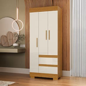 Guarda-Roupa Solteiro 3 Portas e 2 Gavetas Chantrieri Espresso Móveis Cinamomo/Off White